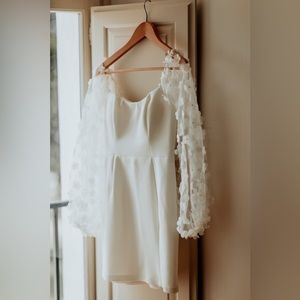 White mini dress floral sleeves ***shortened***